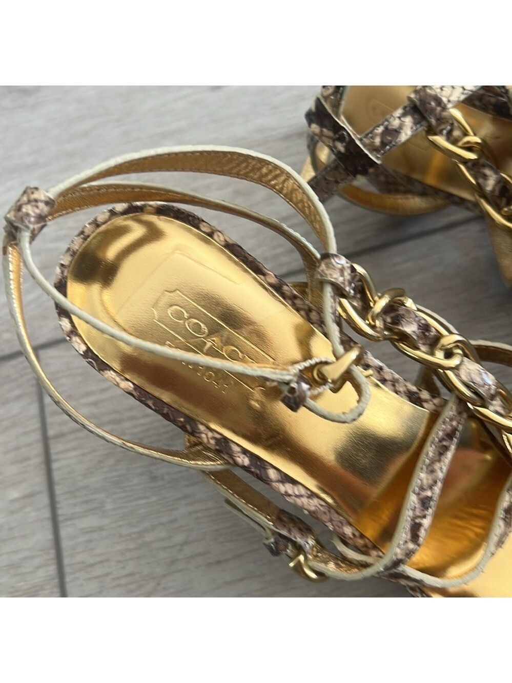 Coach Libertie snakeskin leather with block heel chain detail Heels size 6.5 - Picture 6 of 14